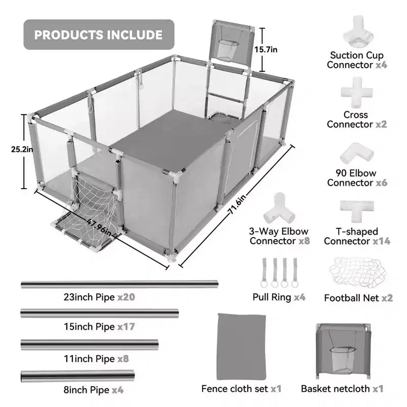 Box per neonati portatile 71x48 a 4 pannelli con canestro da basket