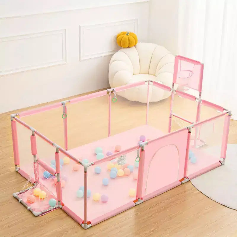 Box per neonati portatile 71x48 a 4 pannelli con canestro da basket
