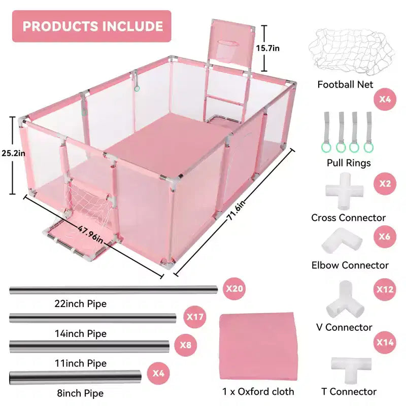 Box per neonati portatile 71x48 a 4 pannelli con canestro da basket