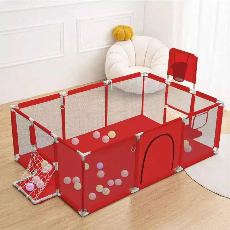 Box per neonati portatile 71x48 a 4 pannelli con canestro da basket