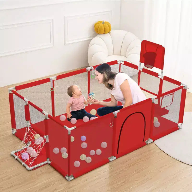 Box per neonati portatile 71x48 a 4 pannelli con canestro da basket