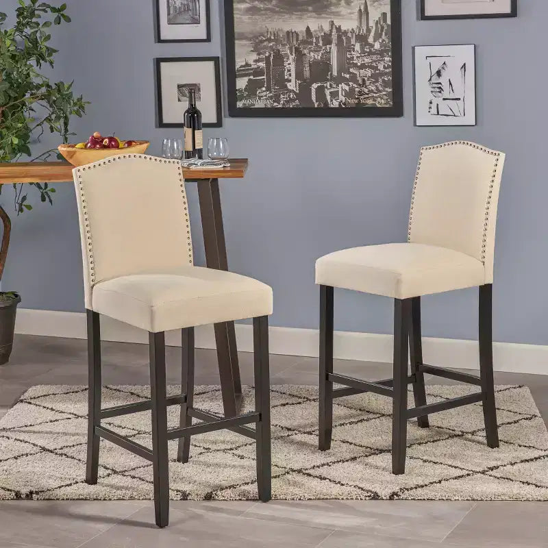 Christopher Knight Home Leona Upholstered Bar Stools with Nailhead Trim and Arched Back (Set of 2)