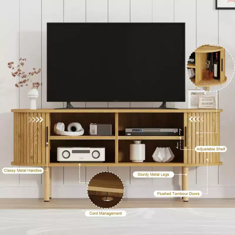 Mobile porta TV, console TV moderna con scomparto e anta scorrevole, mobile per l'intrattenimento da gaming con armadietto per soggiorno, camera da letto