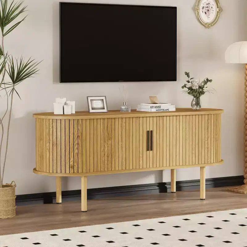 Mobile porta TV, console TV moderna con scomparto e anta scorrevole, mobile per l'intrattenimento da gaming con armadietto per soggiorno, camera da letto