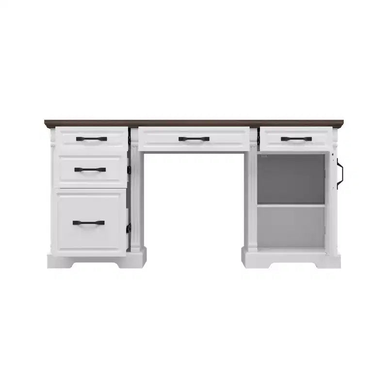Scrivania da ufficio in legno bianco e marrone con cassetti - Postazione di lavoro per ufficio domestico