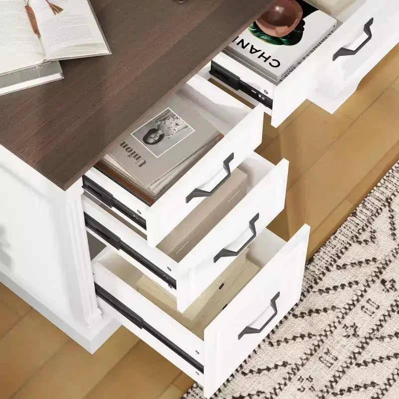 Scrivania da ufficio in legno bianco e marrone con cassetti - Postazione di lavoro per ufficio domestico