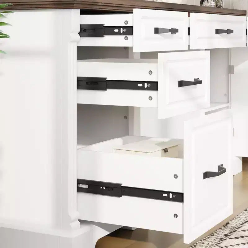 Scrivania da ufficio in legno bianco e marrone con cassetti - Postazione di lavoro per ufficio domestico