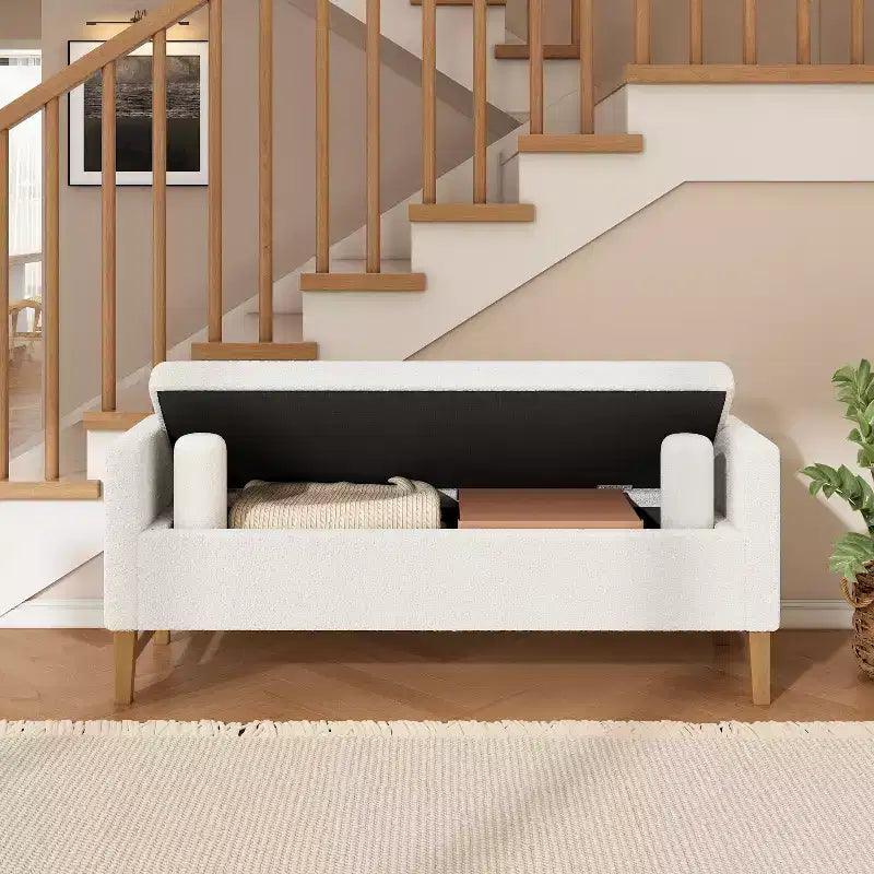 Pouf contenitore moderno imbottito in bouclé