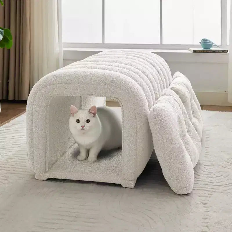 Poggiapiedi facili da collegare adatti agli animali domestici - Panca da letto 2 in 1 e tunnel gioco con 2 cuscini rimovibili