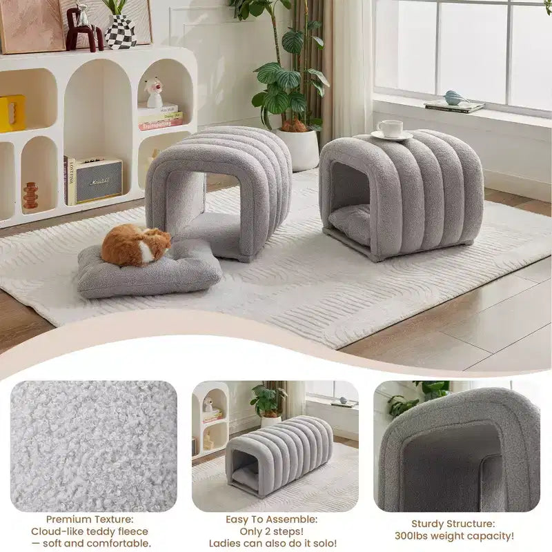 Poggiapiedi facili da collegare adatti agli animali domestici - Panca da letto 2 in 1 e tunnel gioco con 2 cuscini rimovibili