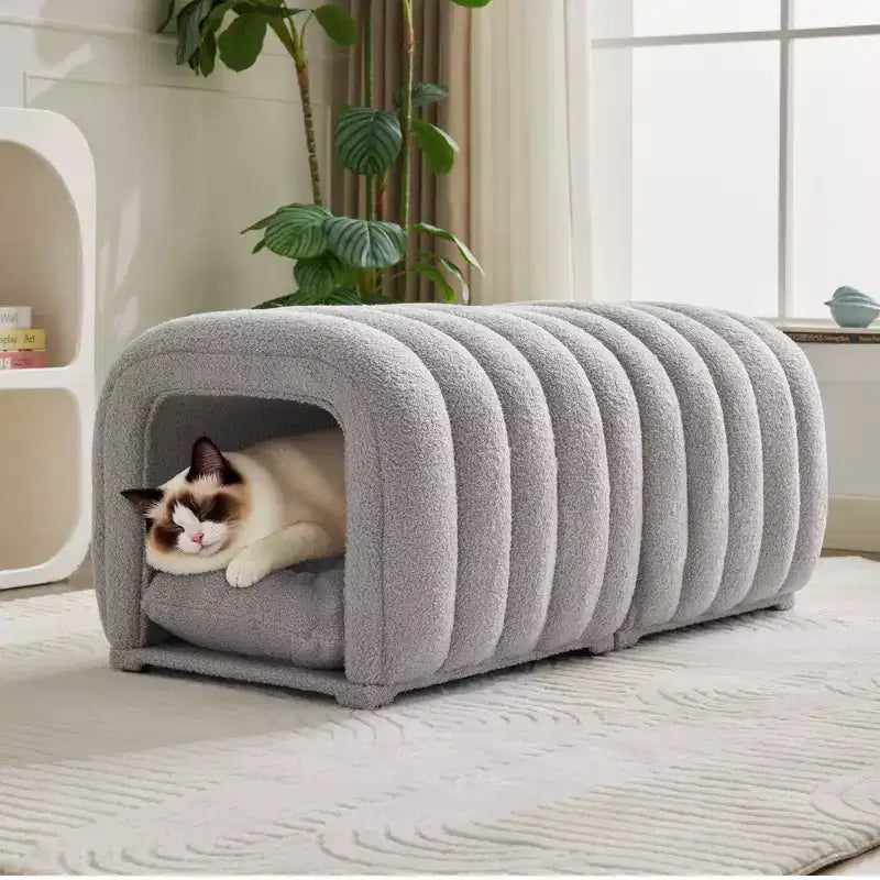 Poggiapiedi facili da collegare adatti agli animali domestici - Panca da letto 2 in 1 e tunnel gioco con 2 cuscini rimovibili