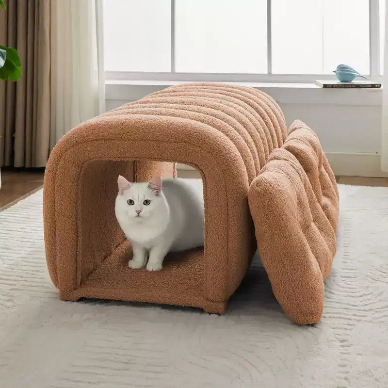 Poggiapiedi facili da collegare adatti agli animali domestici - Panca da letto 2 in 1 e tunnel gioco con 2 cuscini rimovibili