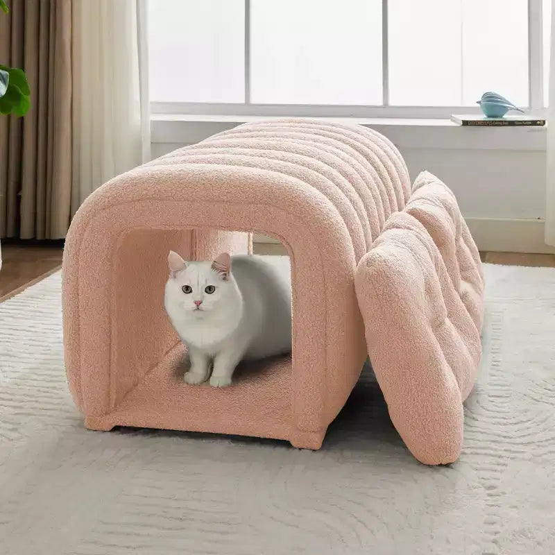 Poggiapiedi facili da collegare adatti agli animali domestici - Panca da letto 2 in 1 e tunnel gioco con 2 cuscini rimovibili