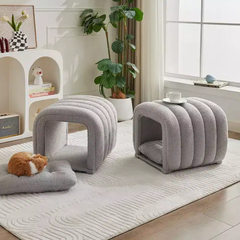 Poggiapiedi facili da collegare adatti agli animali domestici - Panca da letto 2 in 1 e tunnel gioco con 2 cuscini rimovibili