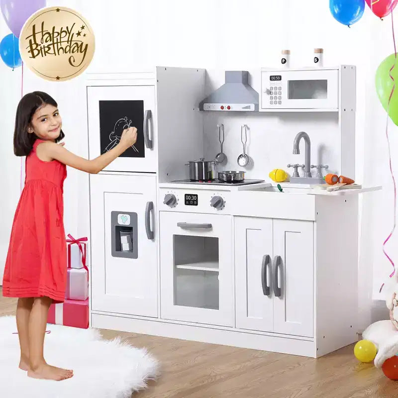 Cucina Giocattolo per Bambini, Set da Chef in Legno con Accessori per Cucinare, Gioco di Imitazione con Utensili da Cucina in Legno