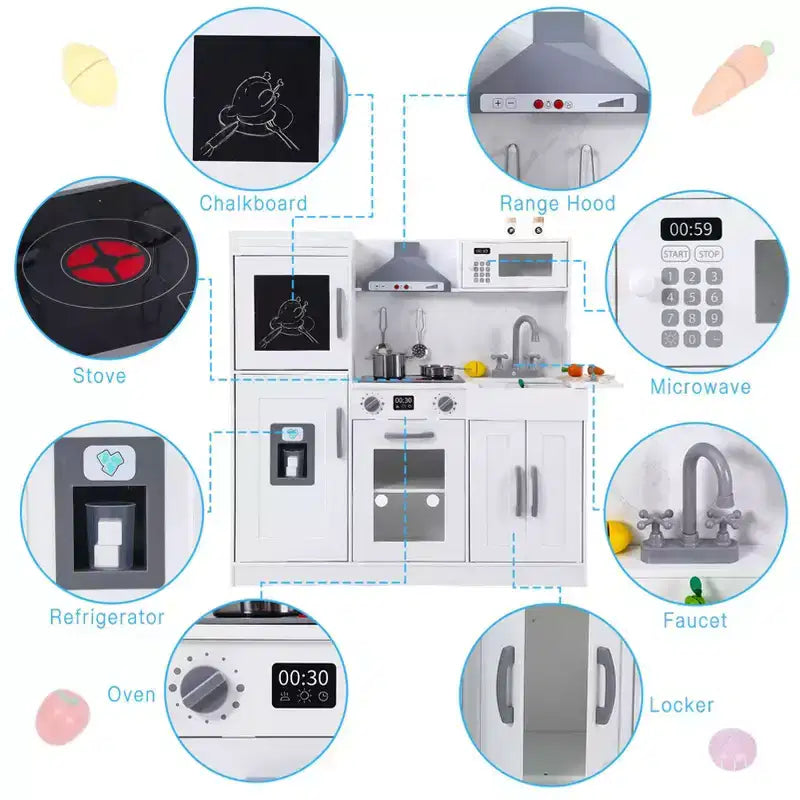Cucina Giocattolo per Bambini, Set da Chef in Legno con Accessori per Cucinare, Gioco di Imitazione con Utensili da Cucina in Legno