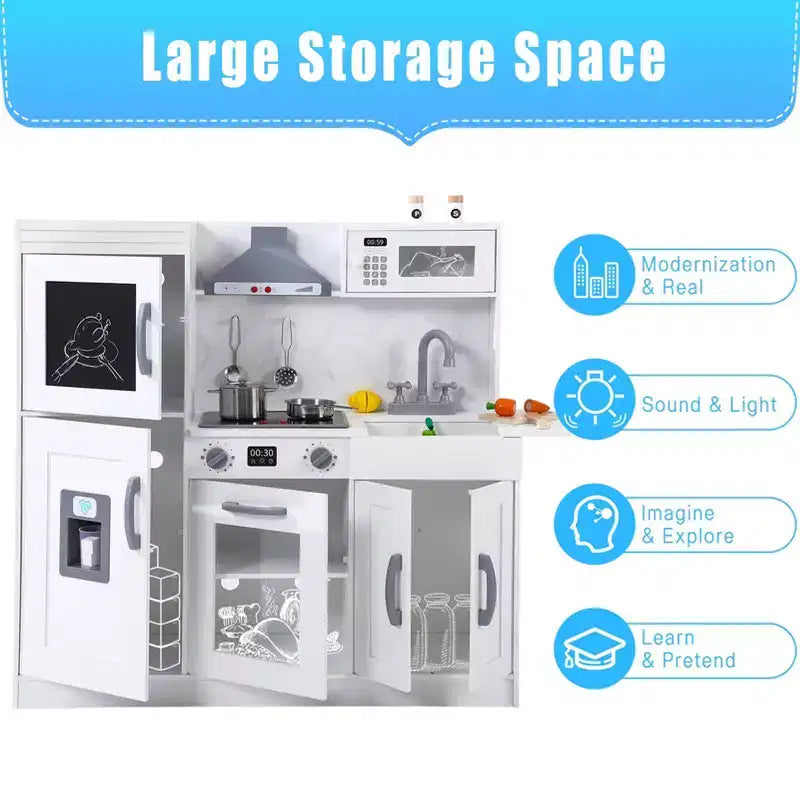 Cucina Giocattolo per Bambini, Set da Chef in Legno con Accessori per Cucinare, Gioco di Imitazione con Utensili da Cucina in Legno