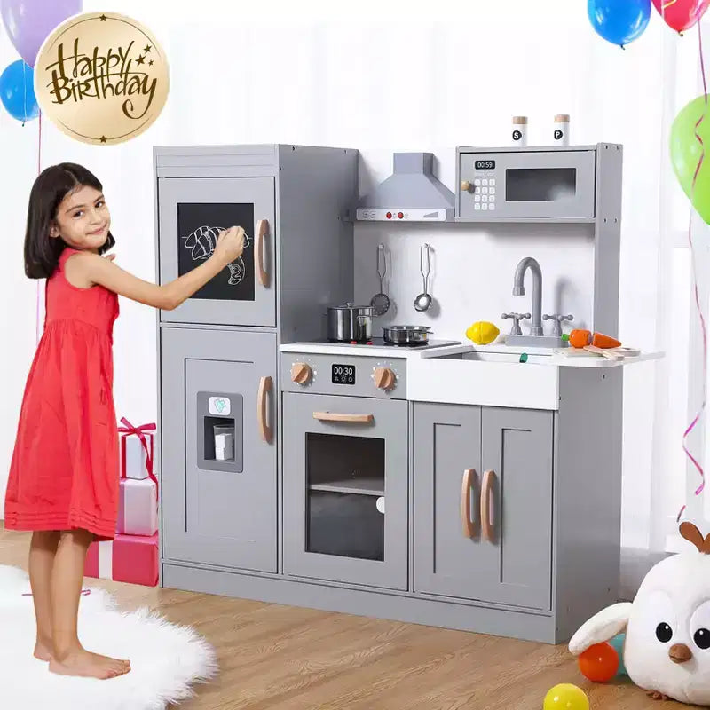Cucina Giocattolo per Bambini, Set da Chef in Legno con Accessori per Cucinare, Gioco di Imitazione con Utensili da Cucina in Legno