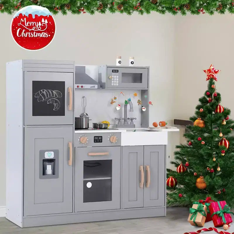 Cucina Giocattolo per Bambini, Set da Chef in Legno con Accessori per Cucinare, Gioco di Imitazione con Utensili da Cucina in Legno