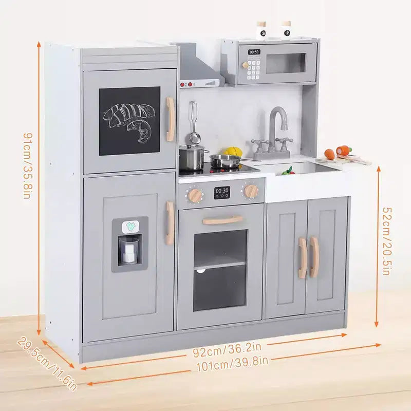 Cucina Giocattolo per Bambini, Set da Chef in Legno con Accessori per Cucinare, Gioco di Imitazione con Utensili da Cucina in Legno