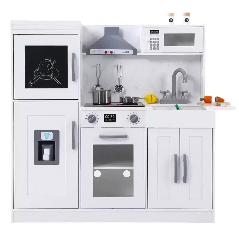 Cucina Giocattolo per Bambini, Set da Chef in Legno con Accessori per Cucinare, Gioco di Imitazione con Utensili da Cucina in Legno