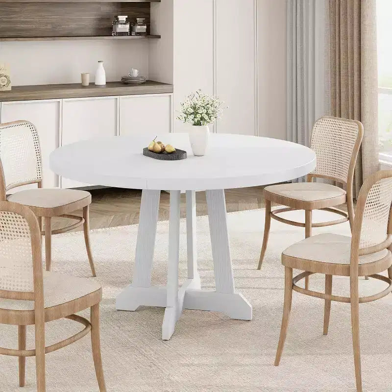 Tavolo da pranzo rotondo da 47 pollici, 4 posti, piano in legno con base a piedistallo a croce, tavolo salvaspazio per cucina e sala da pranzo, stile rustico