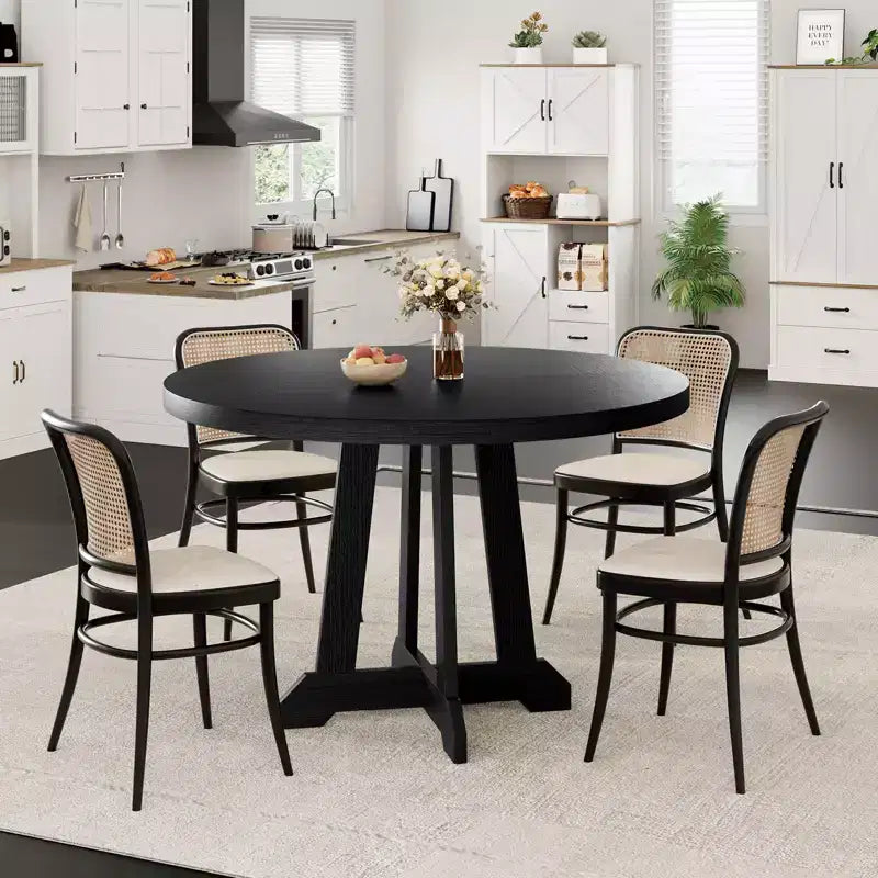 Tavolo da pranzo rotondo da 47 pollici, 4 posti, piano in legno con base a piedistallo a croce, tavolo salvaspazio per cucina e sala da pranzo, stile rustico