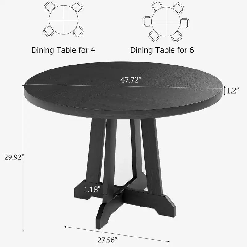 Tavolo da pranzo rotondo da 47 pollici, 4 posti, piano in legno con base a piedistallo a croce, tavolo salvaspazio per cucina e sala da pranzo, stile rustico