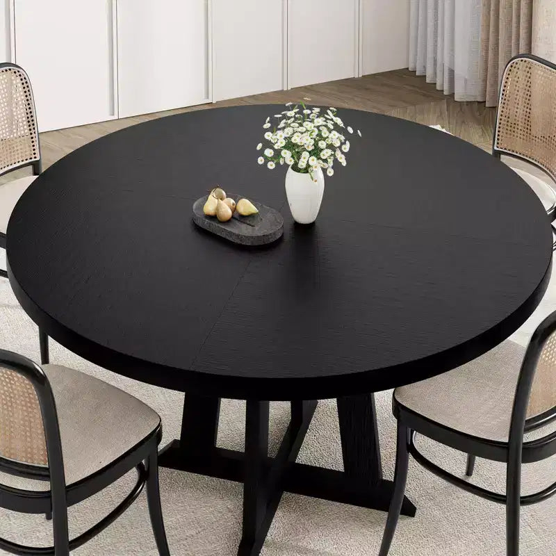Tavolo da pranzo rotondo da 47 pollici, 4 posti, piano in legno con base a piedistallo a croce, tavolo salvaspazio per cucina e sala da pranzo, stile rustico