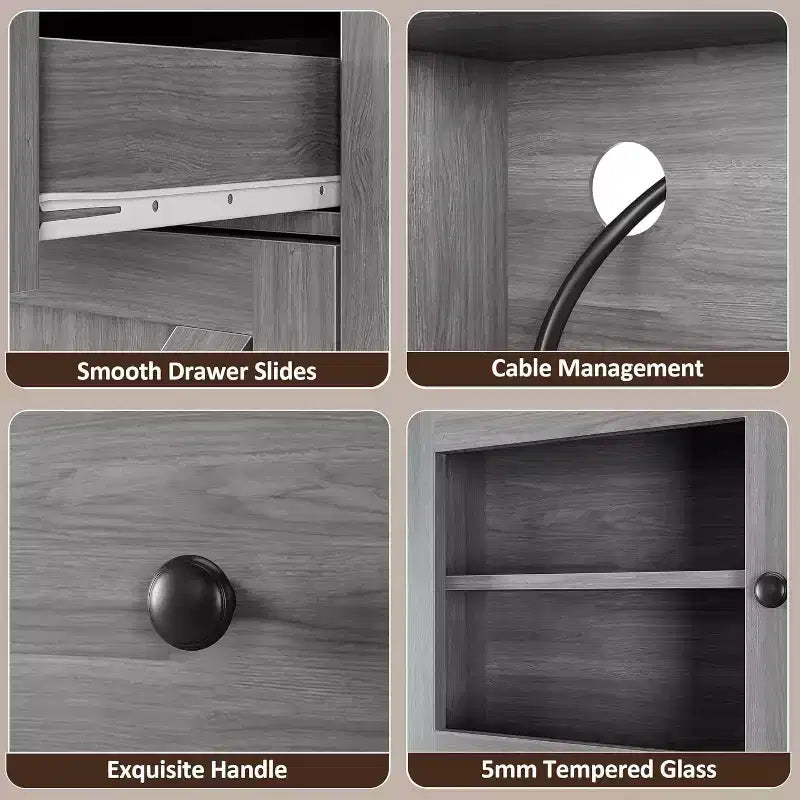 Dispensa da Cucina Autoportante con Cassetti e Credenza, Ripiani Regolabili e Supporto per Microonde, Unità di Stoccaggio Alta 160 cm per Sale da Pranzo