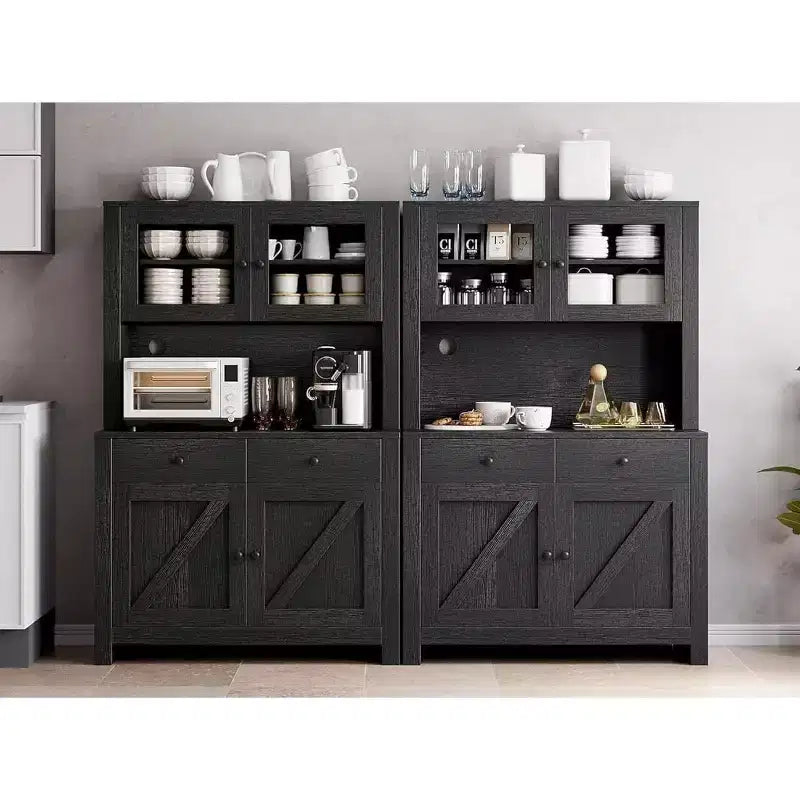Dispensa da Cucina Autoportante con Cassetti e Credenza, Ripiani Regolabili e Supporto per Microonde, Unità di Stoccaggio Alta 160 cm per Sale da Pranzo