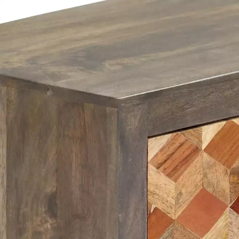 Mobile TV/porta media in legno massello di mango con due cassetti e un'anta, design scandinavo, grigio e marrone, 47,2x11,8x15,7