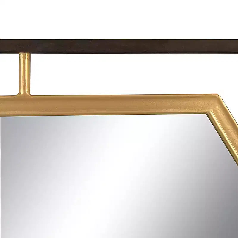 Specchio da parete esagonale con cornice in metallo bicolore, nero e oro