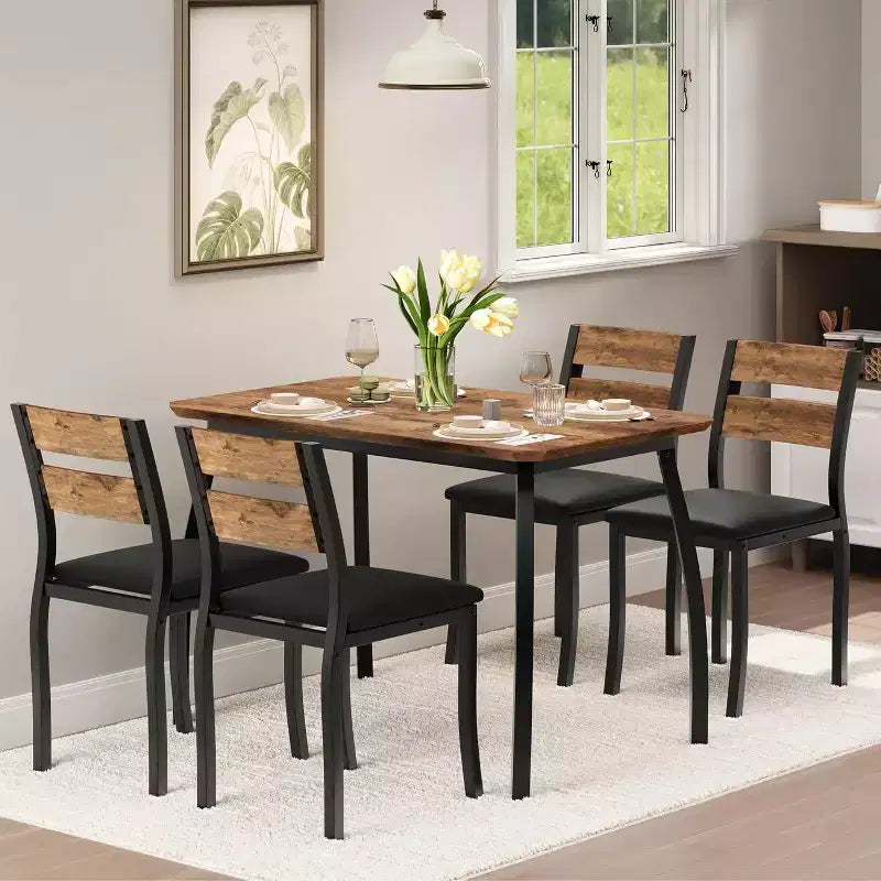 Tavolo da pranzo per 4, tavolo da cucina moderno e 4 sedie, struttura in metallo salvaspazio, per piccoli appartamenti, sala da pranzo
