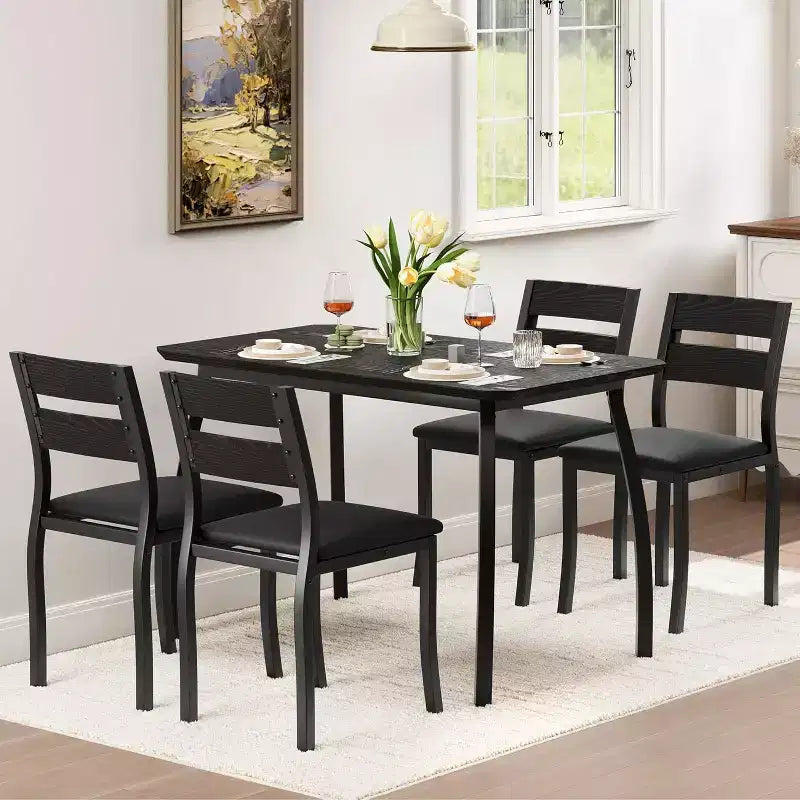 Tavolo da pranzo per 4, tavolo da cucina moderno e 4 sedie, struttura in metallo salvaspazio, per piccoli appartamenti, sala da pranzo