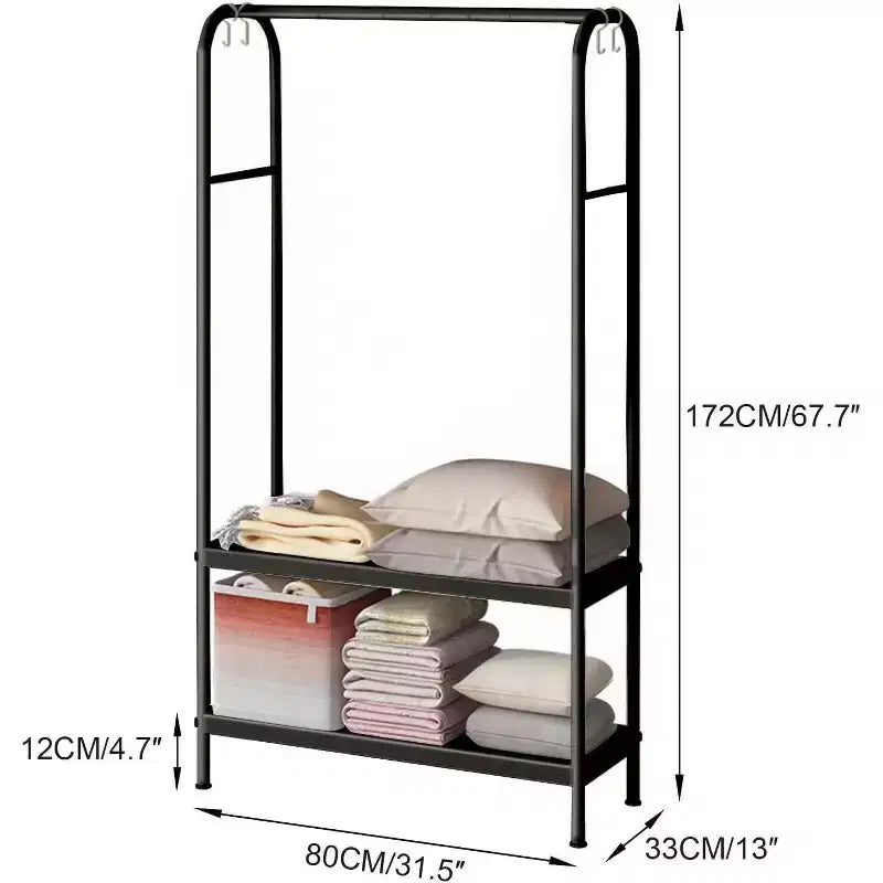 Appendiabiti Pesante, Stendibiancheria Robusto Indipendente con 2 Ripiani, Appendiabiti in Metallo per Camera da Letto, Ufficio o Soggiorno