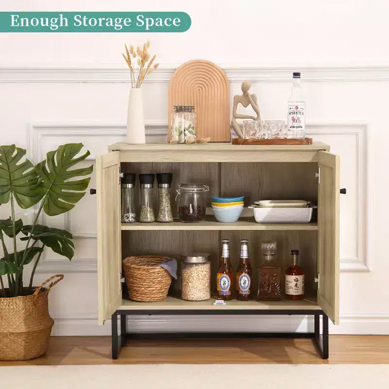 Armadietto contenitore in rattan a 2 ante in stile rustico, credenza/madia, mobile d'accento, tavolo consolle in stile rustico con contenitore, armadio da cucina multifunzionale