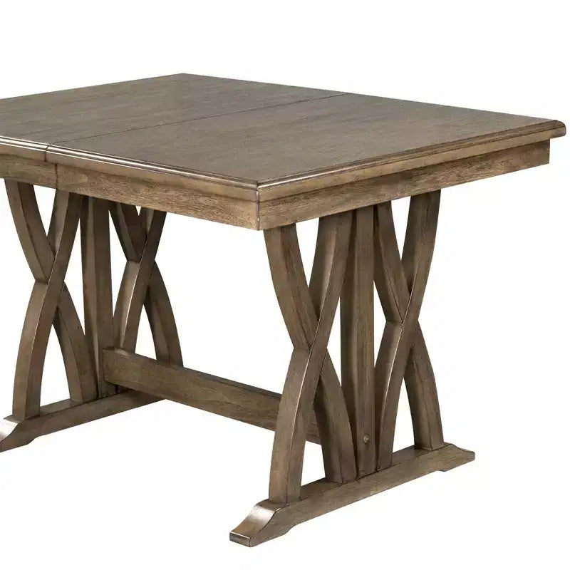 Tavolo da Pranzo Allungabile per 6 Persone, Tavolo da Cucina Rustico con 6 Sedie Imbottite per Sala da Pranzo, Grigio