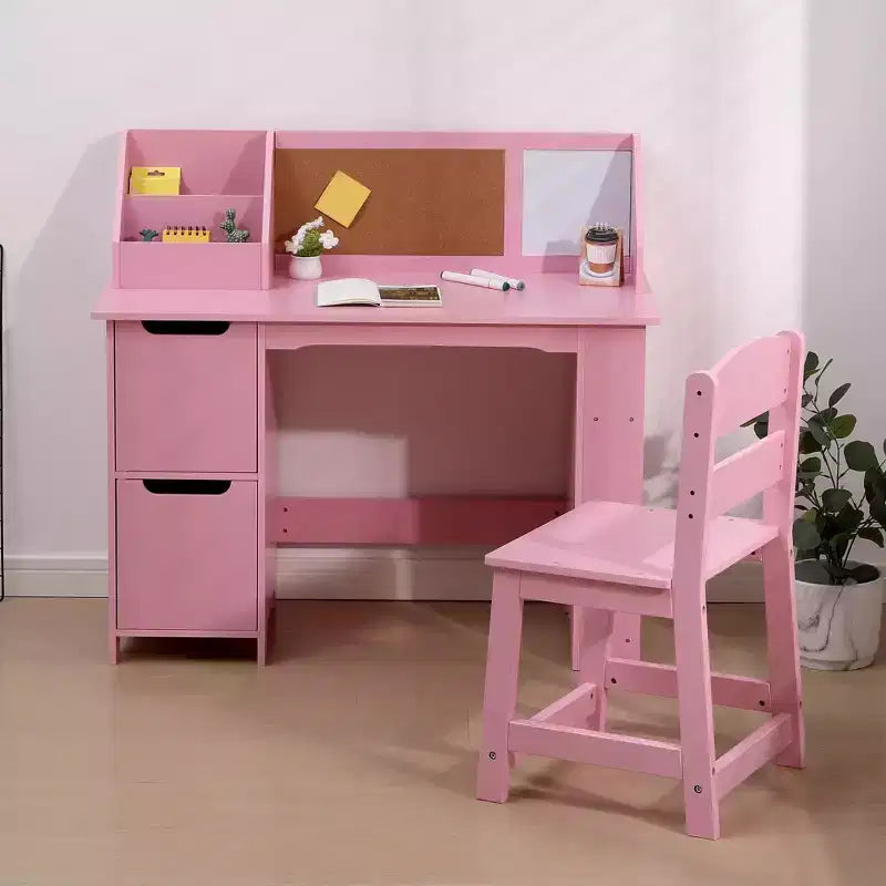 Scrivania e sedia per bambini, in legno, con contenitore a giorno e bacheca, per casa/scuola