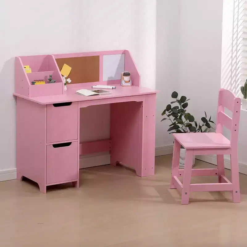 Scrivania e sedia per bambini, in legno, con contenitore a giorno e bacheca, per casa/scuola