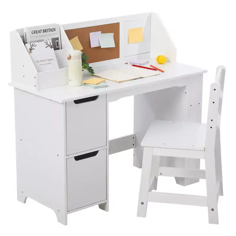 Scrivania e sedia per bambini, in legno, con contenitore a giorno e bacheca, per casa/scuola