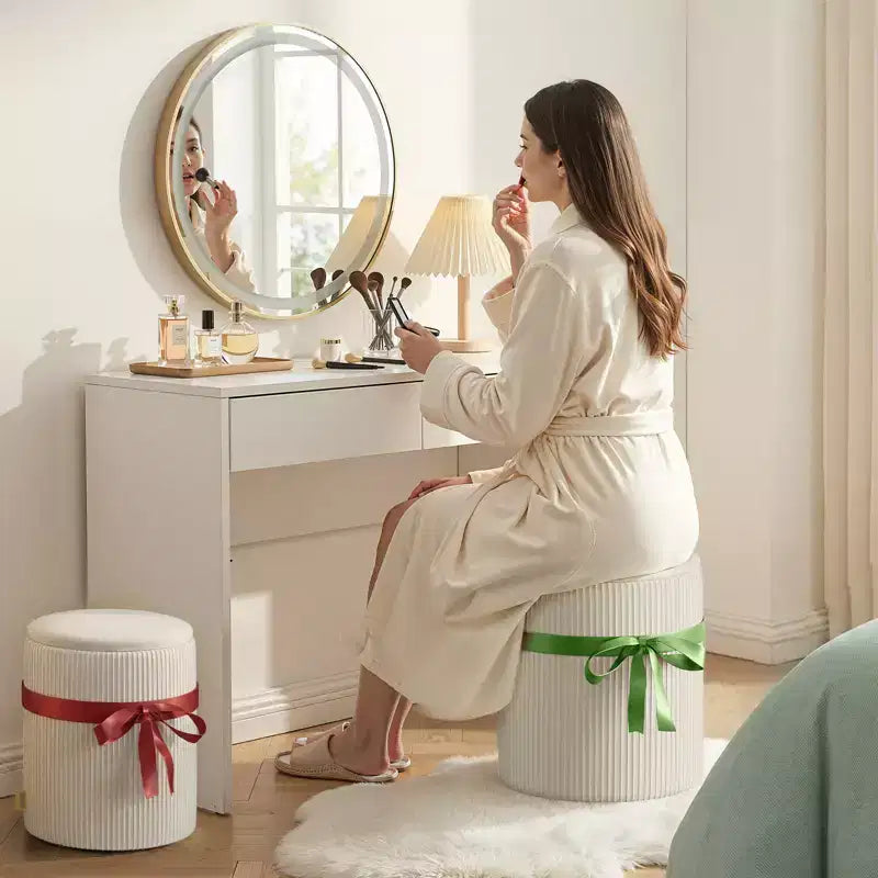 Pouf Rotondo con Contenitore, Pouf Tavolino da Caffè, Sgabello da Toilette in Velluto a Coste per Camera da Letto, Poggiapiedi per Soggiorno