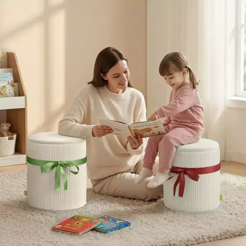 Pouf Rotondo con Contenitore, Pouf Tavolino da Caffè, Sgabello da Toilette in Velluto a Coste per Camera da Letto, Poggiapiedi per Soggiorno
