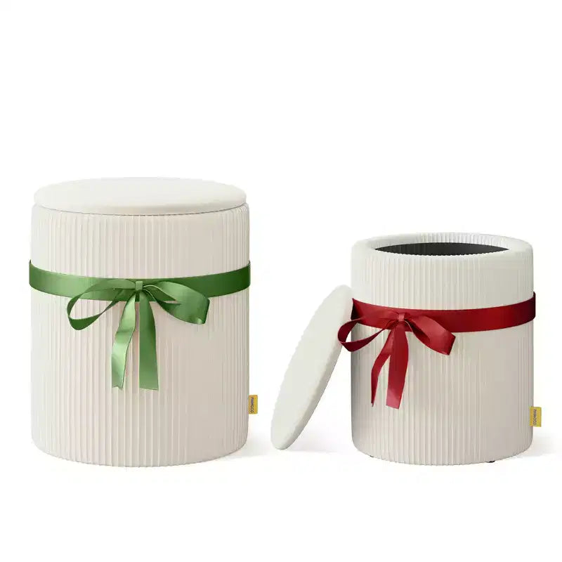 Pouf Rotondo con Contenitore, Pouf Tavolino da Caffè, Sgabello da Toilette in Velluto a Coste per Camera da Letto, Poggiapiedi per Soggiorno