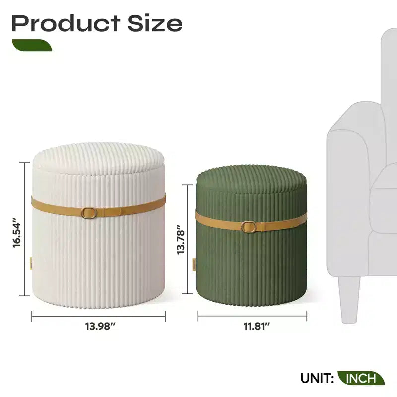 Pouf Rotondo con Contenitore, Pouf Tavolino da Caffè, Sgabello da Toilette in Velluto a Coste per Camera da Letto, Poggiapiedi per Soggiorno