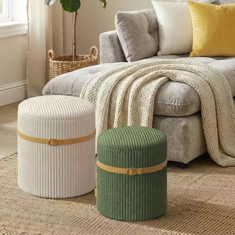 Pouf Rotondo con Contenitore, Pouf Tavolino da Caffè, Sgabello da Toilette in Velluto a Coste per Camera da Letto, Poggiapiedi per Soggiorno