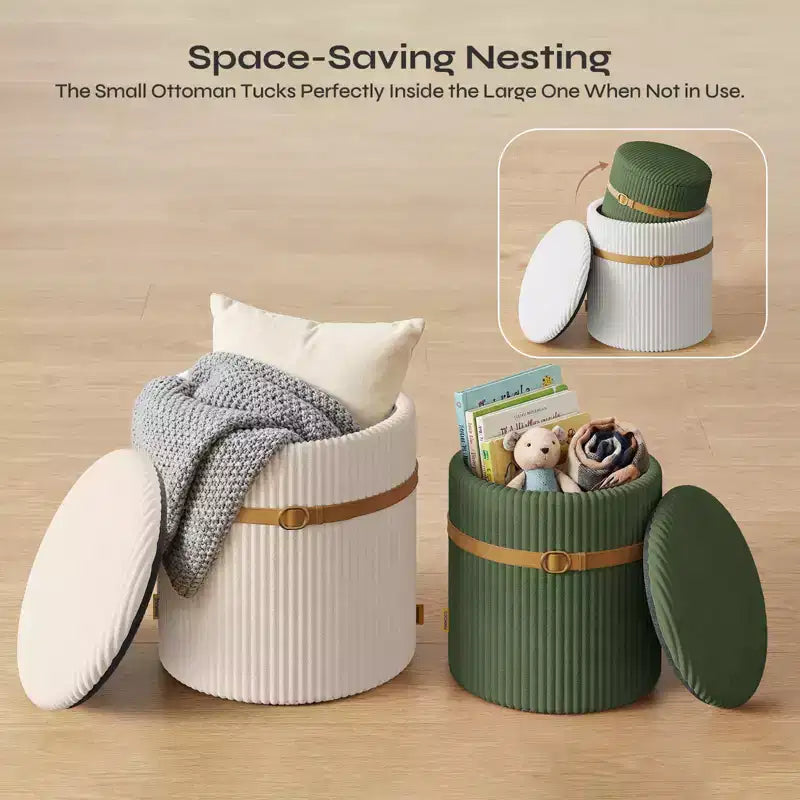 Pouf Rotondo con Contenitore, Pouf Tavolino da Caffè, Sgabello da Toilette in Velluto a Coste per Camera da Letto, Poggiapiedi per Soggiorno