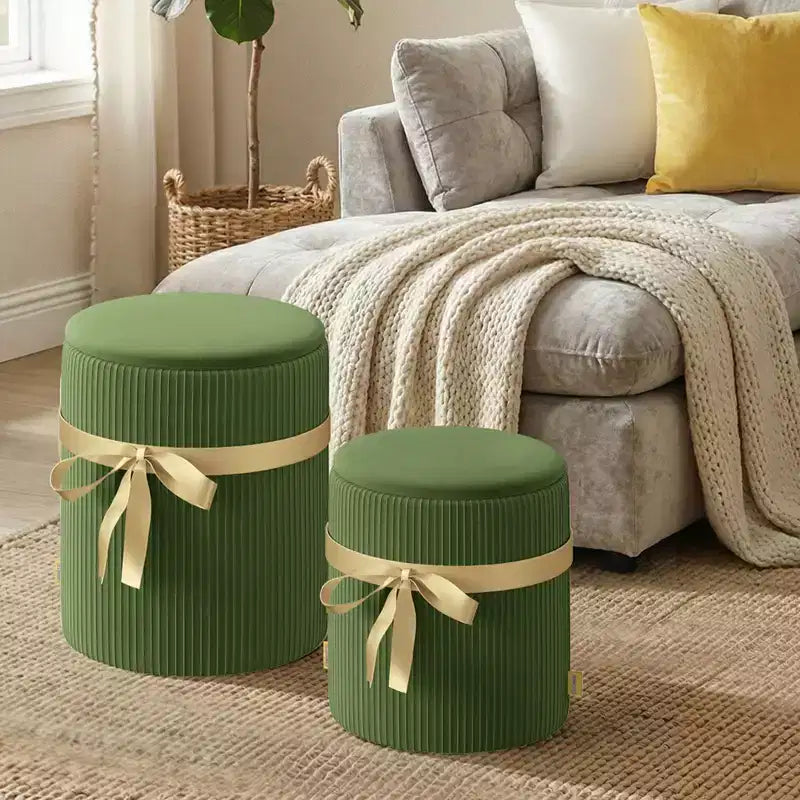 Pouf Rotondo con Contenitore, Pouf Tavolino da Caffè, Sgabello da Toilette in Velluto a Coste per Camera da Letto, Poggiapiedi per Soggiorno