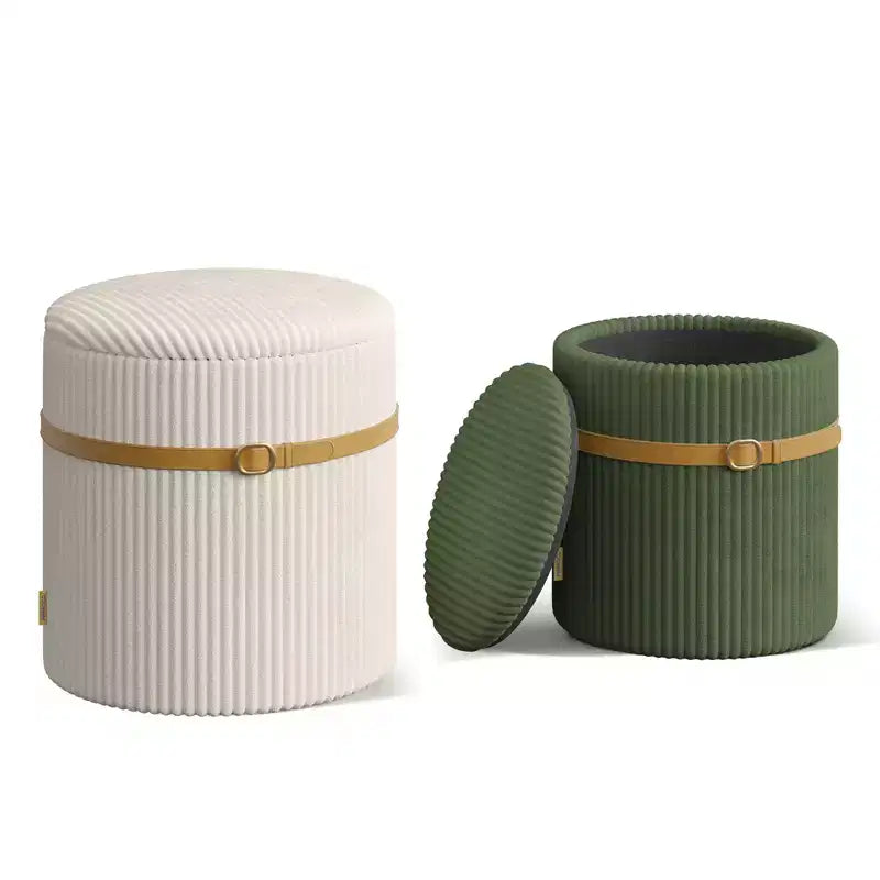 Pouf Rotondo con Contenitore, Pouf Tavolino da Caffè, Sgabello da Toilette in Velluto a Coste per Camera da Letto, Poggiapiedi per Soggiorno