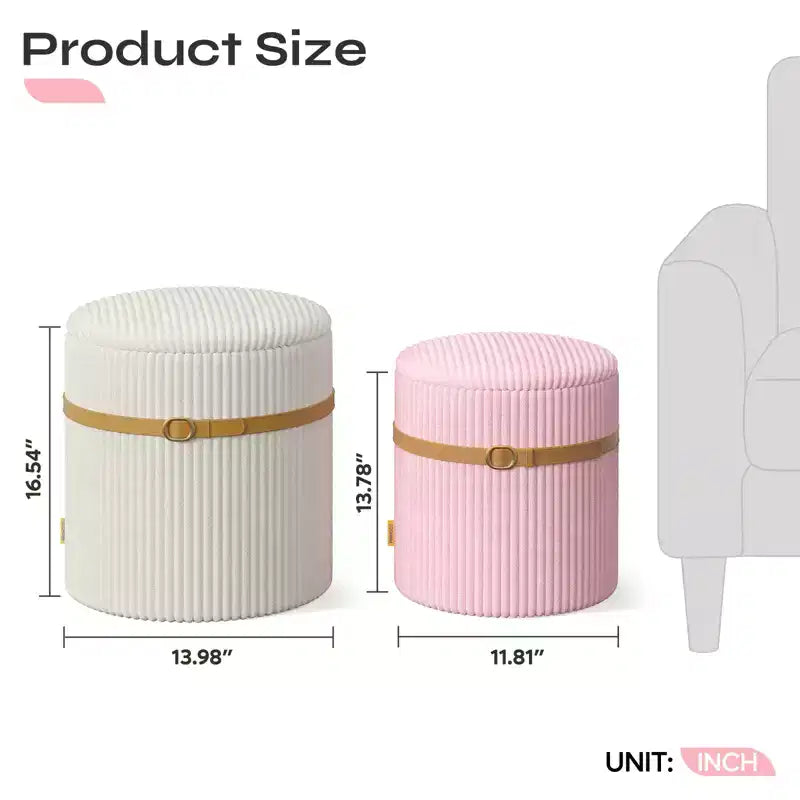 Pouf Rotondo con Contenitore, Pouf Tavolino da Caffè, Sgabello da Toilette in Velluto a Coste per Camera da Letto, Poggiapiedi per Soggiorno